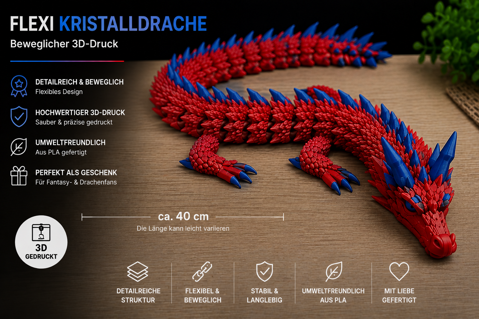 🐉 Flexi Kristalldrache – Beweglicher 3D-Druck